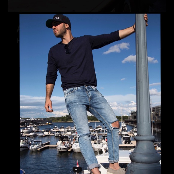 Slim Fit Stretch Fashion Jeans Ripped Knee - Picture 3 of 3